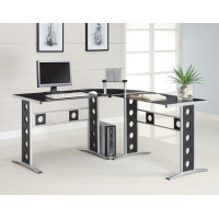 Coaster Furniture 800228 Keizer 3-piece L-shape Office Desk Set Black and Silver